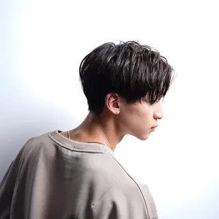 ショート メンズ スパイラル波巻き パーマ井本汰壱のヘアスタイル