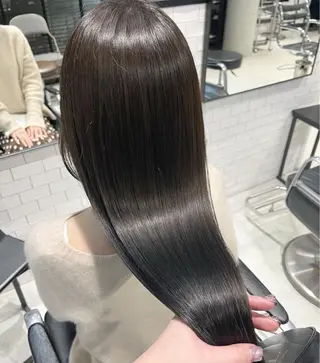 セミロング カラー パーマ ヘアアレンジ 透明感/オリーブ/ グレージュ/YUKAのヘアスタイル