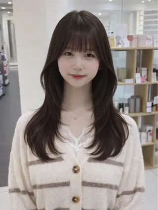 ロング 透明感カラー/レイヤ ー/縮毛/暗髪/銀座のヘアスタイル