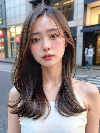 セミロング カラー 🩵髪質改善🩵 韓国ヘア🩵花澤みりのヘアスタイル