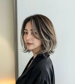 ミディアム パーマ 白髪率別白髪ぼかし /なおき/表参道のヘアスタイル