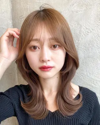 ミディアム カラー 顔まわりカット🌟 くびれヘア/寺門遥輝のヘアスタイル
