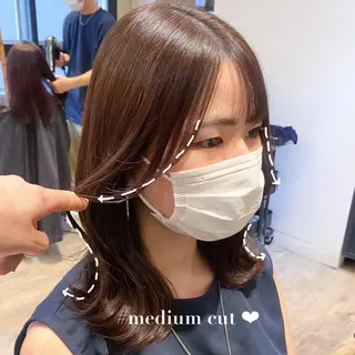 ミディアム カラー パーマ 顔周りカット・相談 レイヤーも◎しずくのヘアスタイル