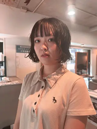 ミディアム パーマ ハイトーン/パーマ 大名 sakiのヘアスタイル