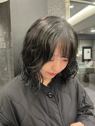 ミディアム パーマ 暖色カラー/パラッと Bob/モエのヘアスタイル
