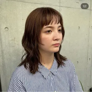 ミディアム カラー パーマ ショートウルフくせ毛 お任せくださいのヘアスタイル