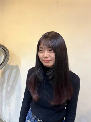 セミロング カラー 松原 樹里のヘアスタイル