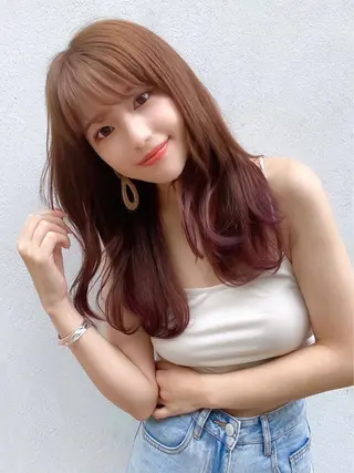 セミロング カラー 顔周り/くびれヘア 韓国ヘア💕風間るなのヘアスタイル
