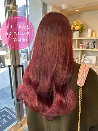 カラー ブリーチなしピンク 縮毛艶髪矯正/吉村のヘアスタイル