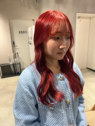 ロング ピンク/ベージュ /似合わせ/田島百華のヘアスタイル