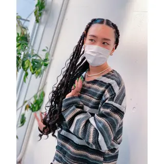セミロング パーマ ヘアアレンジ メンズ キッズ BRAIDS💎愛子 大人ハイライト💎のヘアスタイル