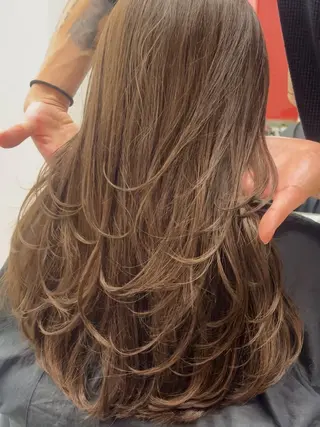ロング カラー 山崎/ボブ縮毛矯正 レイヤー髪質改善のヘアスタイル