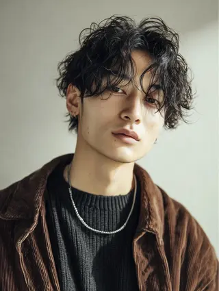 ミディアム パーマ メンズ 青野 有雅のヘアスタイル