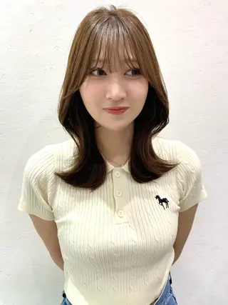 ミディアム カラー ✨コテ巻き風パーマ ✨川合佑哉のヘアスタイル