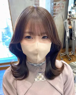 ミディアム カラー 顔まわりカット🌟 くびれヘア/寺門遥輝のヘアスタイル