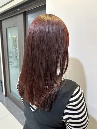セミロング カラー レイヤー 艶々カラーのヘアスタイル