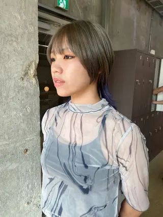 ミディアム 暖色カラー/オリーブ /ミニボブ/白柳美空のヘアスタイル