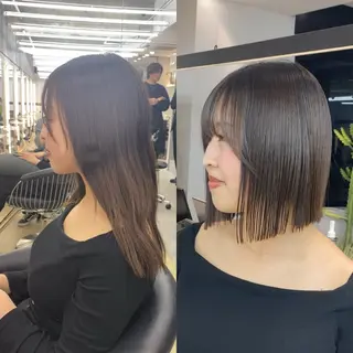 ミディアム カラー レイヤーボブ縮毛矯正 韓国RINAのヘアスタイル