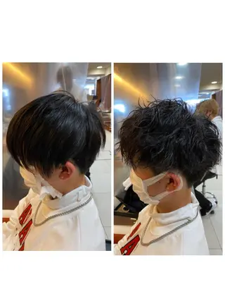 ショート パーマ メンズ 塩谷黎✨イルミナ カラーメンズパーマ✨のヘアスタイル