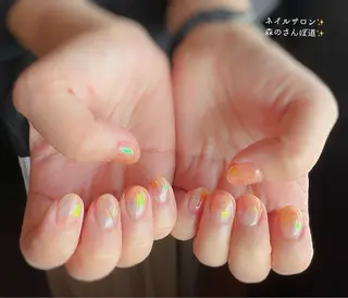 ネイル ショートネイル 森のさんぽ道のネイルデザイン