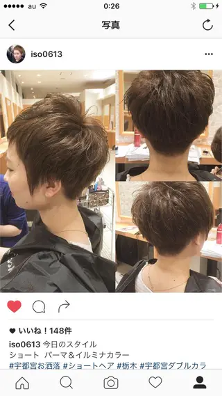 ショート カラー パーマ レイヤーカット匠 イソザキノリユキのヘアスタイル