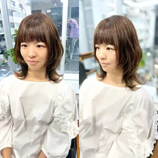 ミディアム カラー パーマ ヘアアレンジ メンズ キッズ 骨格レイヤーカット 🌿美髪縮毛矯正のヘアスタイル