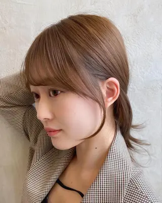 ミディアム カラー 顔まわりカット🌟 くびれヘア/寺門遥輝のヘアスタイル