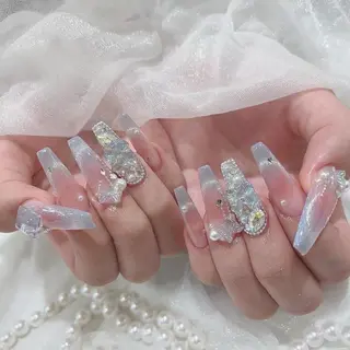 ロング カラー 波 なみのネイルデザイン