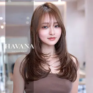 セミロング カラー １HAVANA.渋谷 【レイヤー/韓国】のヘアスタイル