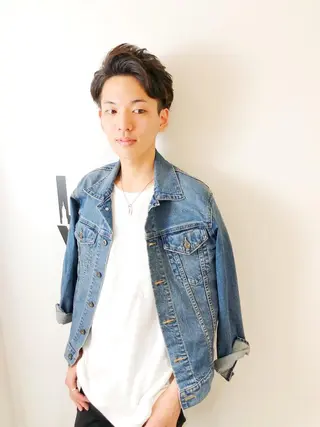 ショート パーマ ヘアアレンジ メンズ 赤み消しカラー /透明感カラー 上長のヘアスタイル