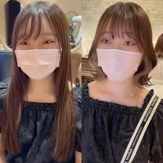 ミディアム カラー パーマ ヘアアレンジ 骨格別小顔カット/ 顔周りカット/金井のヘアスタイル