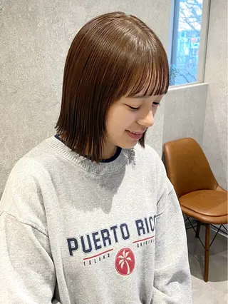 ミディアム カラー saki🌼ボブ× 透明感カラー🌼のヘアスタイル
