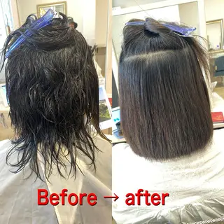 ミディアム パーマ 饒平名 知也のヘアスタイル