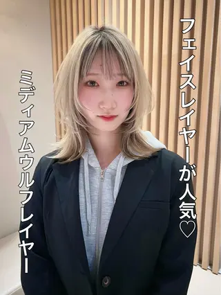 ミディアム カラー 興津/韓国レイヤー ダブルカラー美髪縮毛のヘアスタイル