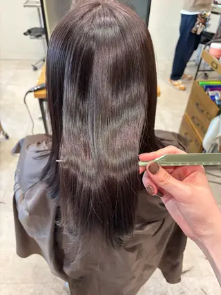 セミロング パーマ 垢抜け小顔レイヤー オリーブ/スミレのヘアスタイル