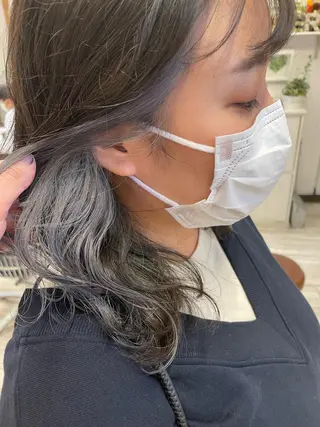 ミディアム カラー インナーカラー 推し ブリーチ  髪質改善のヘアスタイル