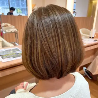 ミディアム カラー パーマ ボブ/透明感カラー 🤍永田真穂のヘアスタイル