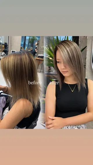 ミディアム 🌊ハイライト Rizu🌊のヘアスタイル