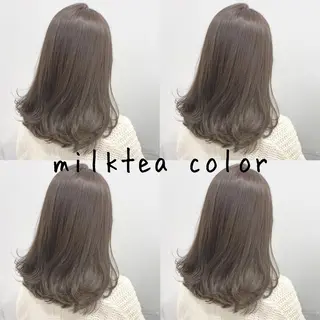 ミディアム カラー レイヤーカット 透明感カラーのヘアスタイル