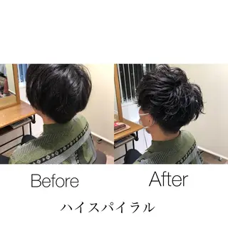 ショート パーマ 関西センターパート メンズモデル募集のヘアスタイル