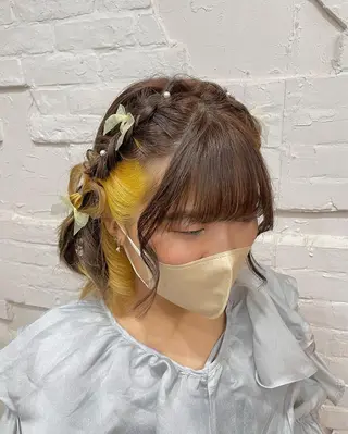 ショート ヘアアレンジ 【ピンク/韓国ヘア/ ヘアセット】亜海のヘアスタイル