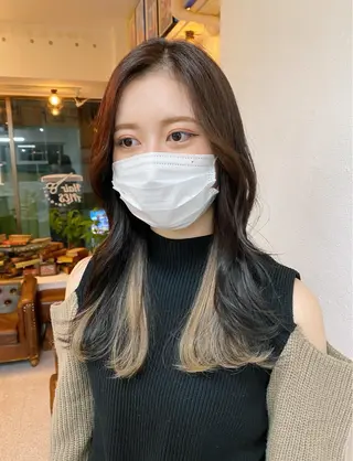 セミロング カラー レイヤーウルフ エクステ磯部のヘアスタイル