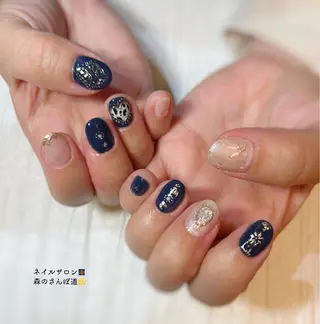 ネイル ショートネイル 森のさんぽ道のネイルデザイン