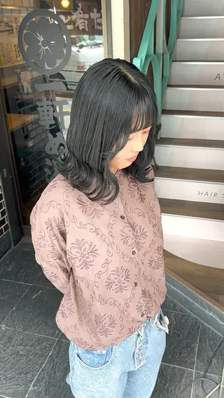 ミディアム カラー 【ブリーチ無しW】 【暗髪&暖色系】圭真のヘアスタイル