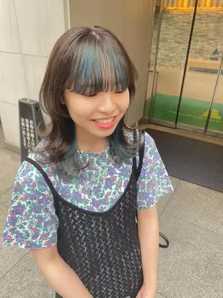 セミロング デザインカラー/ボブ ブリーチカラー/ユリのヘアスタイル