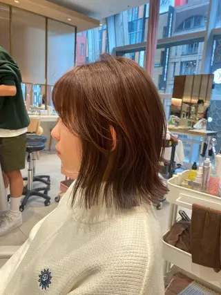 ミディアム カラー パーマ ヘアアレンジ 小野寺瑞希 /最小顔カットのヘアスタイル