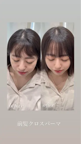 セミロング 縮毛矯正クロスパーマ 益子達也のヘアスタイル