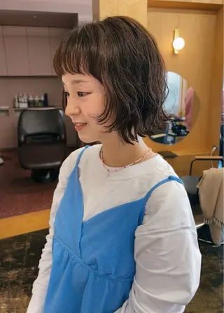 ミディアム カラー パーマ 西山 紗耶香🪽 透明感カラー/ボブのヘアスタイル