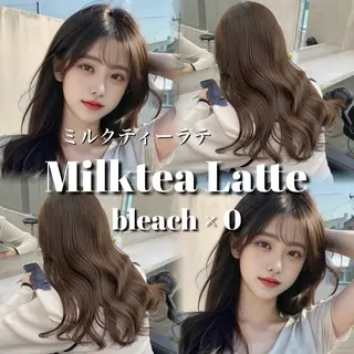 セミロング カラー ブリーチ縮毛矯正加藤 赤み無し透明感ヘアのヘアスタイル
