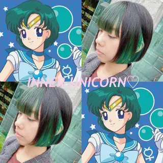 ミディアム カラー ヘアアレンジ TAKUMAブリーチ /切りっぱなし🪽のヘアスタイル